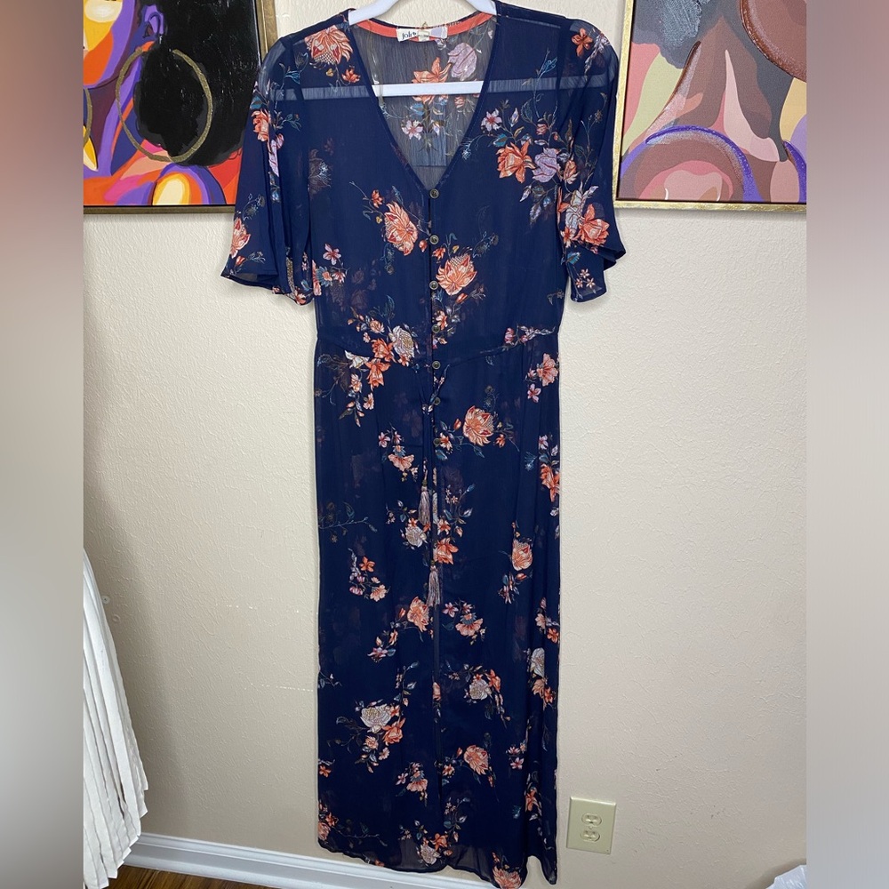 Jolt Maxi Length Sheer Floral Print Duster Cover Up!  Size small - Picture 2 of 5